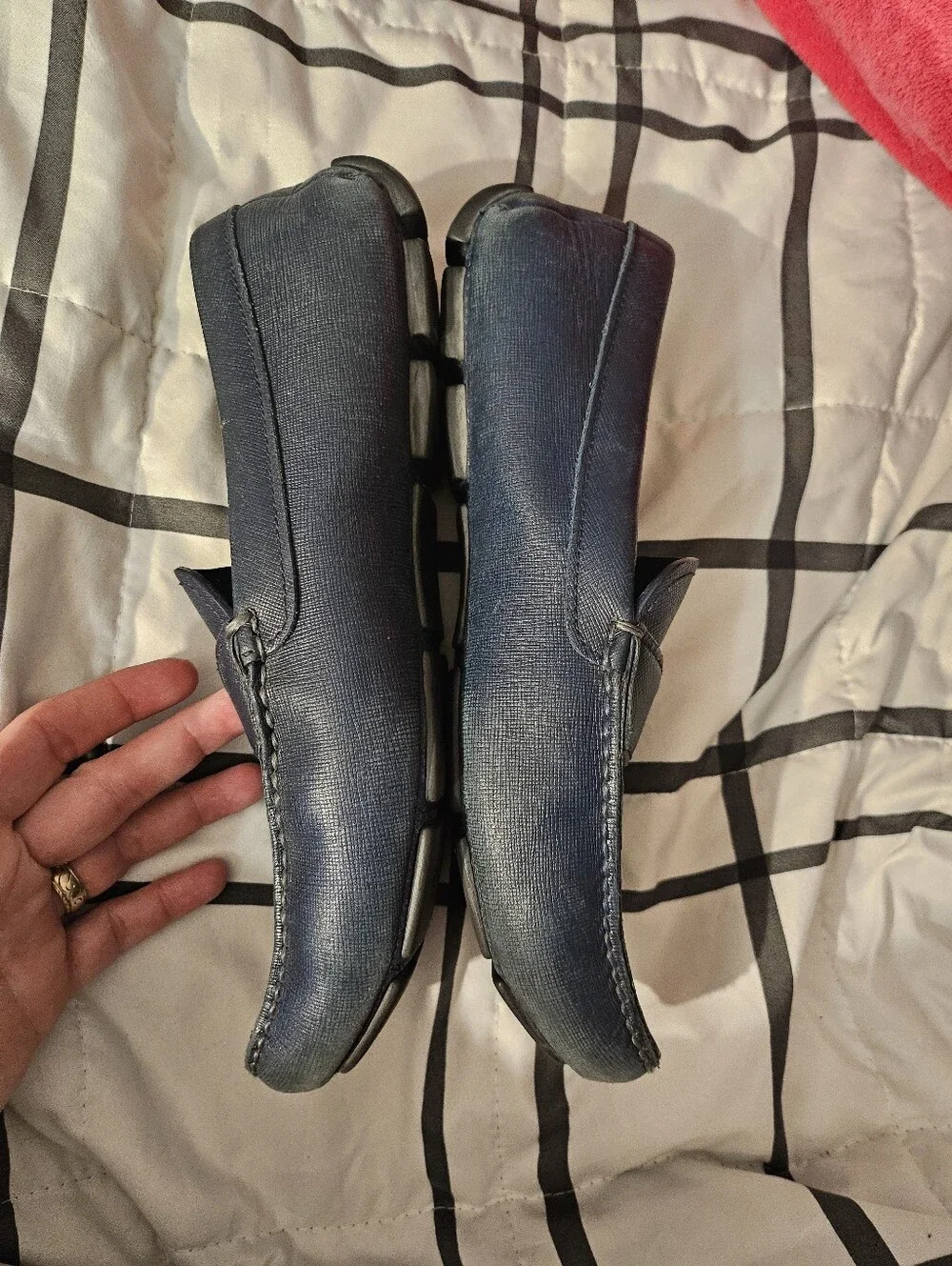 PRADA Men's 9 US Saffiano Leather Driving Moccasins‎ Loafers Shoes Blue